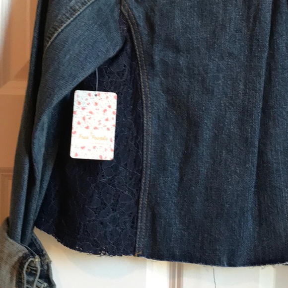 Free People Lace panel Jean jacket denim small - Picture 8 of 8